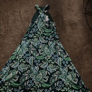 LOFT Paisley Green and Blue Maxi Dress